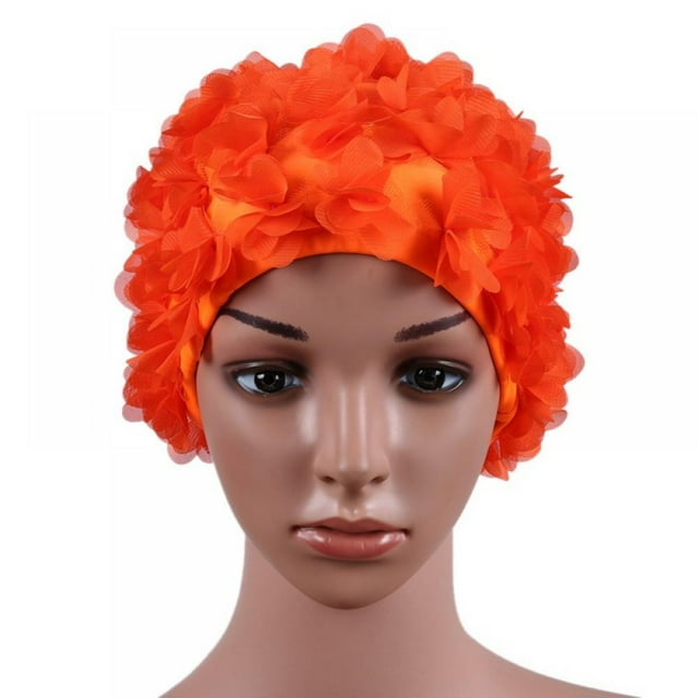 Bonnet de Bain Rétro pour Femmes à Pétales Floraux, Cheveux Longs