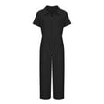 thumbnail image 6 of Simua Womens Dressy Jumpsuits Casual One Piece Outfit Zipper Up Short Sleeve Wide Leg Long Pants Romper, 6 of 7