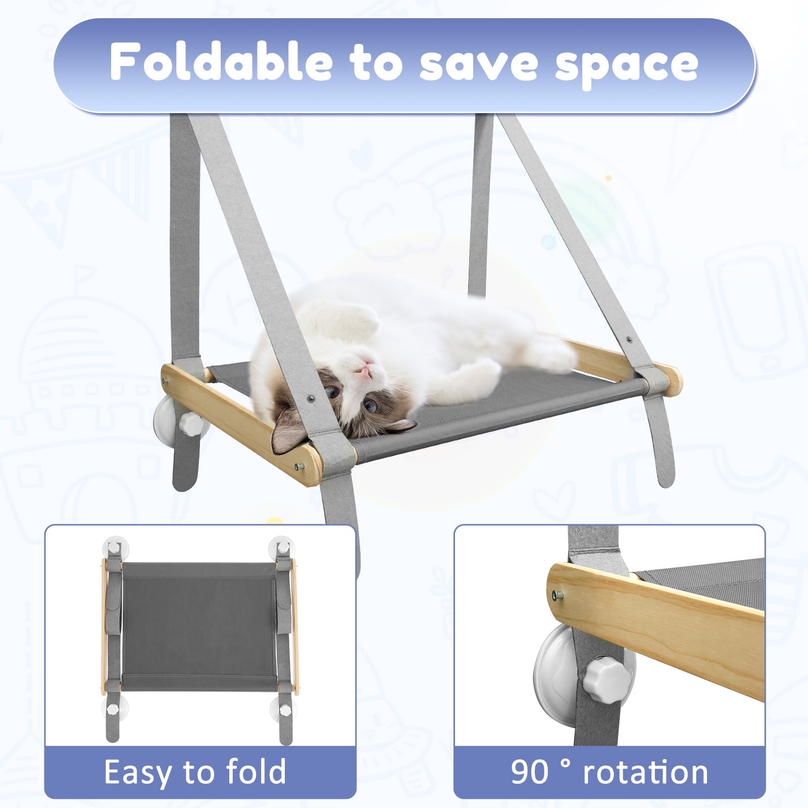 Threns Cat Windows Perch Robust Cat Windows Hammock with 4 Strong Suction Cups Easy to Install Cat Windows Seat Space Saving Windows Cat Perch Safe Stable Cat Windows Perch for Home