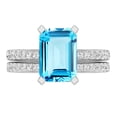 thumbnail image 2 of Dazzlingrock Collection 10x7mm Emerald Cut Blue Topaz & 1.19 Ctw Round White Diamond Eternity Wedding Ring Set for Women in 925 Sterling Silver, Size 5, 2 of 5