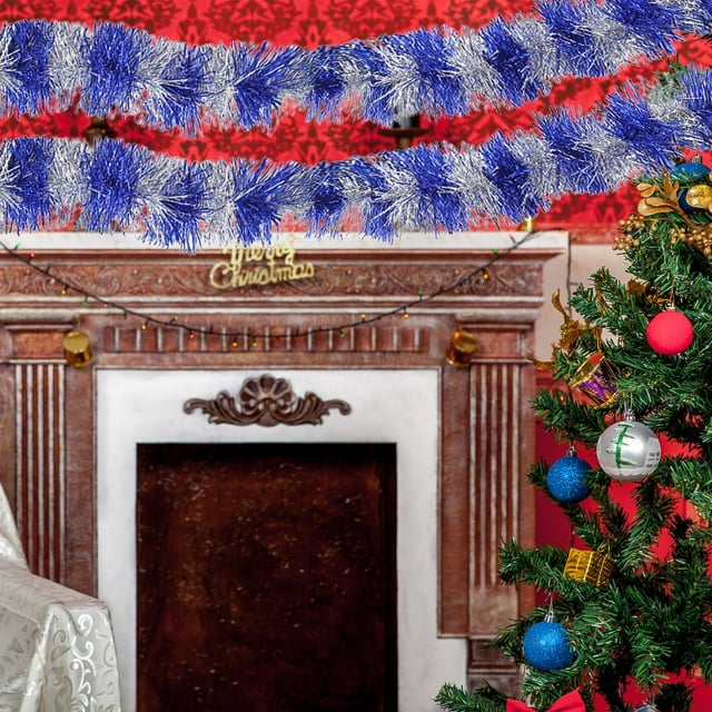 Adorno de corona de Navidad para colgar en la pared | Decoración navideña de estilo vintage | Colgante brillante para árbol, repisa, mesa | Longitud de 2M | Decoración de fiestas, oficinas,