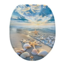 ZIATUBLE Sea Beach Toilet Lid Cover Shells Elasticated Toilet Cover for Bathroom Starfish Round Toilet Lid Covers Washable Toilet Seat Cover Soft Anti-slip Cover Home Indoor Decor