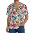 thumbnail image 3 of Balery Skulls and Roses Men's Casual Button Down Shirt Short Sleeve Textured Summer Cuban Beach Shirts-4X-Large, 3 of 7