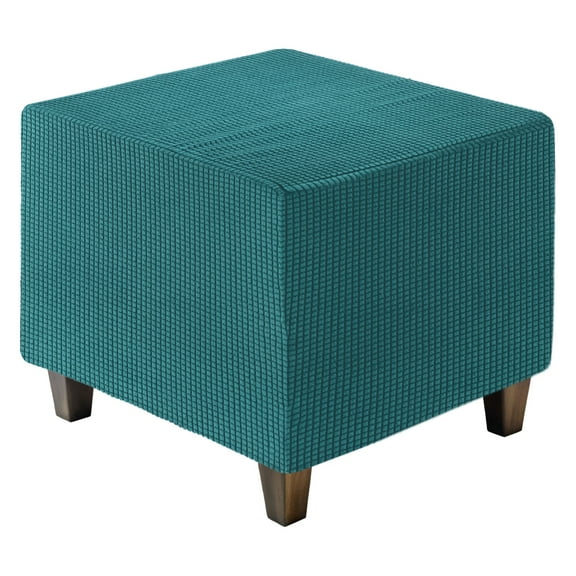 Ottoman Cover Square, Jacquard Ottoman Slipcover with Elastic Bottom for Living Room(Cyan, Small Size)