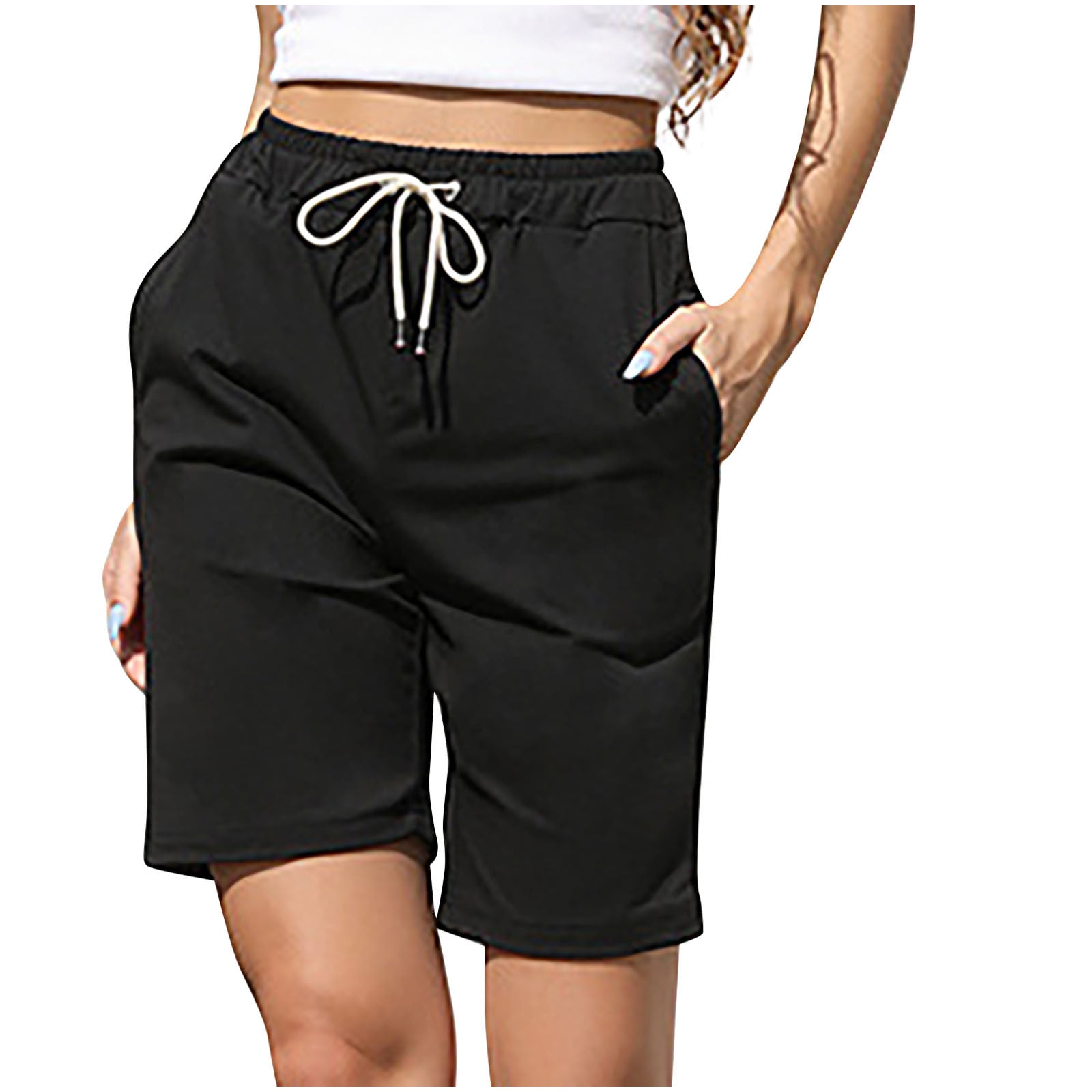 ZAXARRA Women Running Shorts, Solid Color Double Layer Elastic Waist Loose  Casual Gym Short Pants with Zip Pocket 