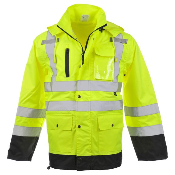 SAFEGEAR Type R Class 3 Rain Jacket - Large - Lime Green/Yellow & Black, High Visibility - ANSI/ISEA 107-2020 Compliant - J. J. Keller
