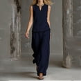 thumbnail image 4 of Cagogo Women's 2 Piece Sleeveless V Neck T-Shirt Wide Leg Pants Set Casual Boho Vacation Outfit Loose Summer Travel Matching Lounge Suits Tracksuit Clothes, Navy 2XL, 4 of 6
