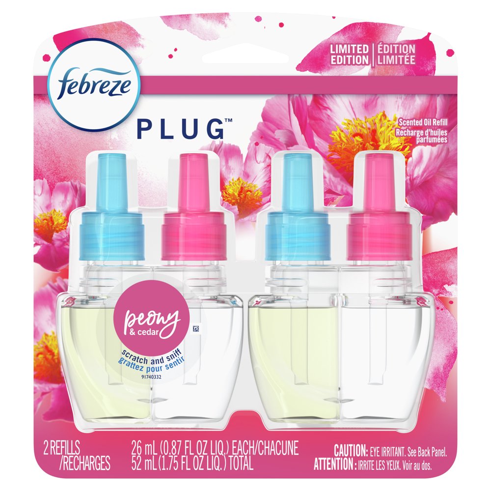 Febreze Plug OdorEliminating Air Freshener Oil Refill, Peony, 2 ct