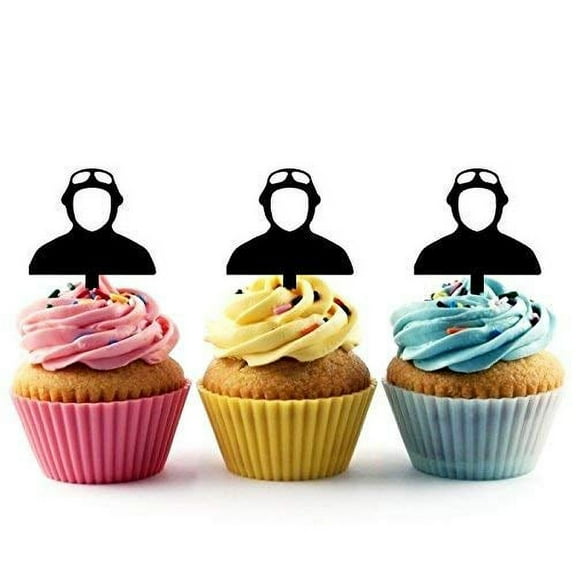 Cyclist Bicycle Cycling Silhouette Acrylic Cupcake Toppers 12 pcs