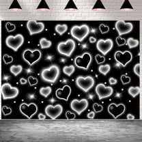 8x6FT Early 2000s Backdrop for Black Heart Party Photo Backdrop Heart Sweet 17th 19th 25th 32th Women Men Happy Birthday Photography Background Selfile Wall Decor