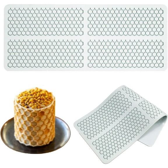 Jopgeey Honeycomb Molds Silicone (2 PCS) Fondant Tuile Molds with Hollow 3D Beehive Candy Silicone Lace Moulds for Baking, Polymer Clay, Sugar Craft Dessert Cupcake Cake Decorating