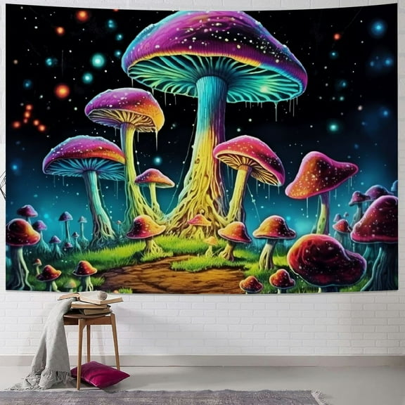 Orinice  Rainbow Mushroom Tapestry Fantasy Plant Black Light Tapestry in Dark Mushroom Tapestry Reaction Moon Tapestry Poster Wall Hanging Bedroom 40x30inch