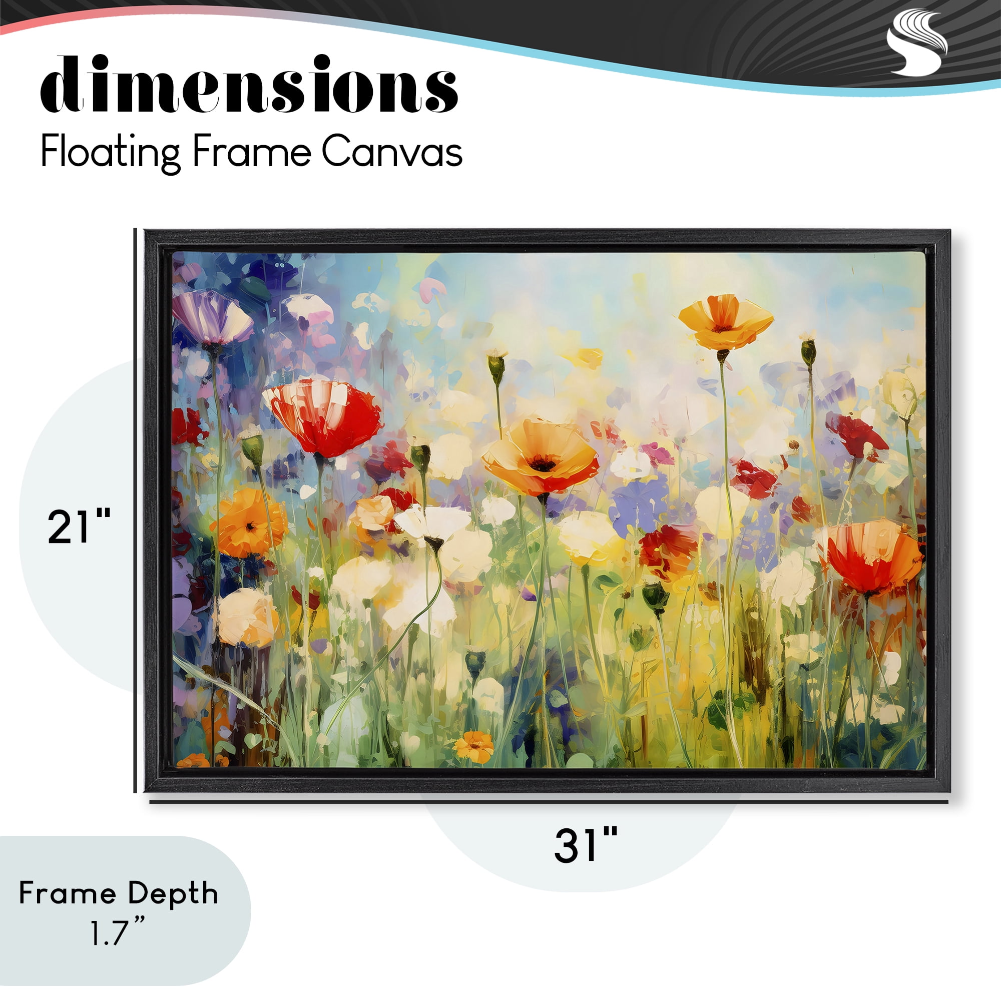 Stupell Industries Sunlit Meadow of Colorful Blooms Black Framed Floater Canvas Wall Art, design by Creative Studio