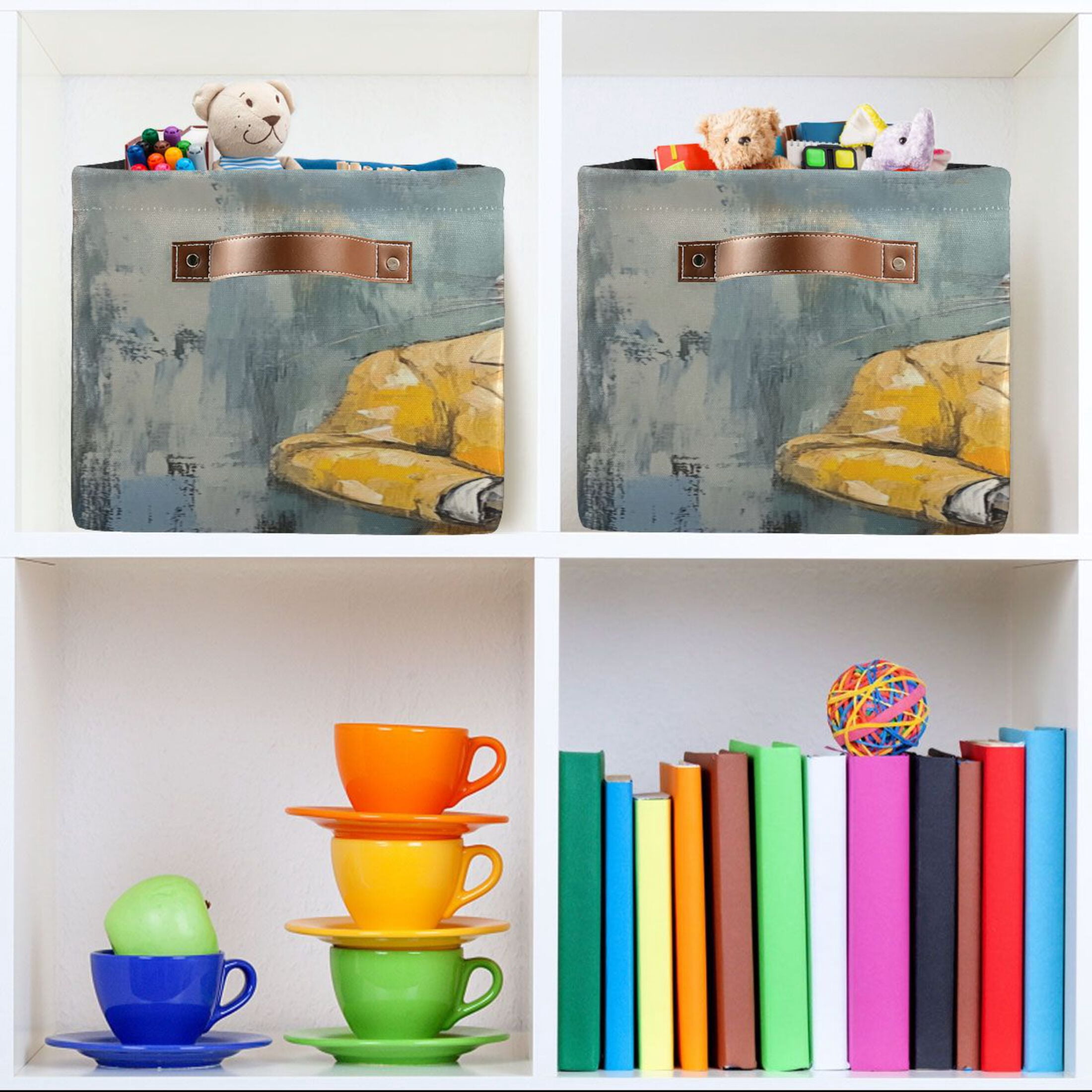 Square Storage Basket 14.2*10.2*8.3 Inch One Sizex2 Shelf Basket Open Home Storage Bins Bedroom Storage Basket Closet Storage Stylish Decor Easter Suit Rabbit