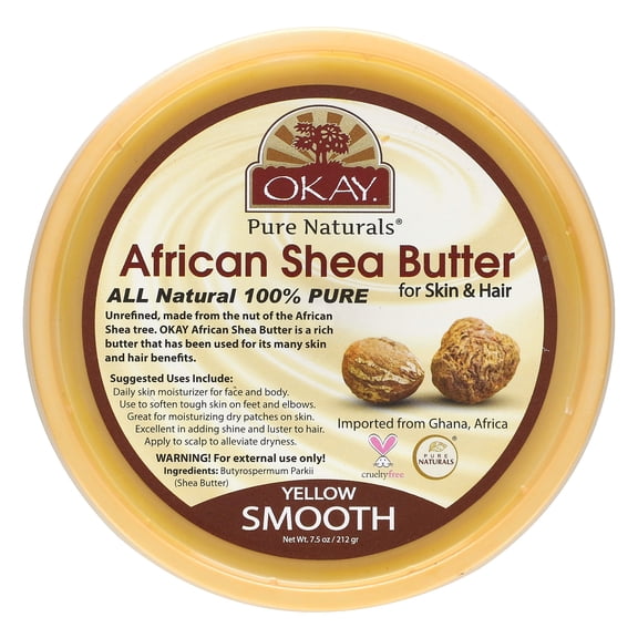 Okay Pure Naturals African Shea Butter Skin Moisturizer & Hair Conditioner Hair & Skincare, Yellow 7.5 oz