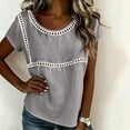 thumbnail image 7 of Ashirexll Womens Casual Tops Linen Top Solid Color Short Sleeve Fashion Tops Lace Trimmed Shirt for Spring Summer, 7 of 7