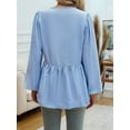 thumbnail image 4 of Women'S Tie Front Babydoll Blouse Tops Long Sleeve Stripe Peplum Ruffle Lace Up Shirts Light Blue XL, 4 of 5