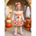 thumbnail image 4 of RUINIXCW Baby Girls Thanksgiving Outfit Fashion Long Sleeve Pumpkin Embroidery Romper with Skort, Headband, Stockings 4Pcs Set, 4 of 9