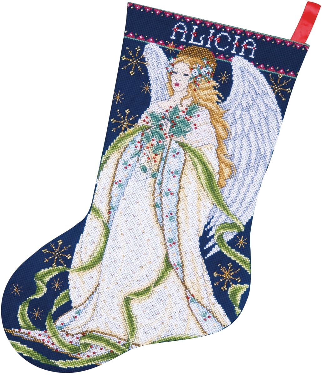 Holly Angel Stocking Counted Cross Stitch Kit17" Long 14 Count