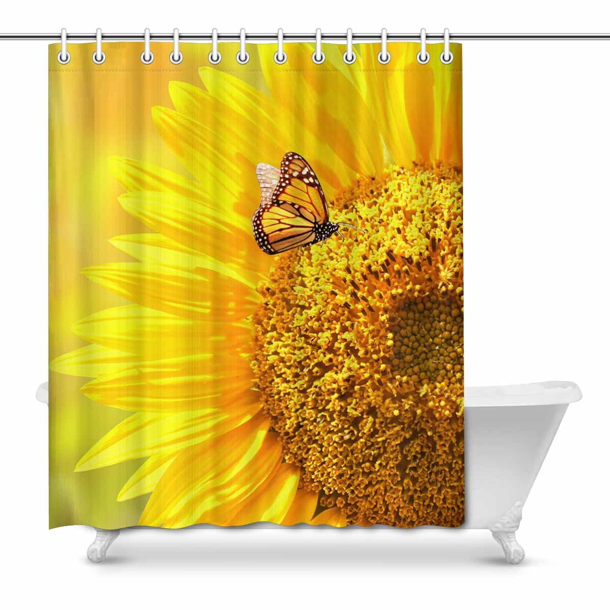 Vivid Monarch Butterfly on Beach Polyester Fabric Bath Shower Curtains /& Hooks