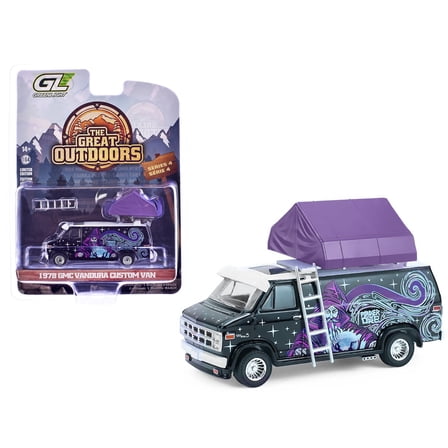 1978 GMC Vandura Custom Van Black with Graphics and White Top w/Cartop Sleeper Tent 1/64 Scale Diecast Model Cars by Greenlight