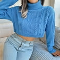 thumbnail image 6 of Women'S Cropped Turtle-Neck Sweater Knitted Pullover Sweaters Long Sleeve Crew Neck Jumper Tops Blue L, 6 of 8