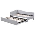 thumbnail image 4 of Twin Size Upholstered L-Shaped Daybed with Pop Up Trundle, Linen Sofa Bed Converts to Irregular King, No Box Spring Needed for Guest Room Living Room, Gray, 4 of 8