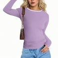 thumbnail image 2 of JGGSPWM Chandails Blouses de Mode d'Automne pour Femmes Couleur Unie Manches Longues Col Rond Bouton Extensible Tenue de Bureau Décontractée Hauts de Travail Violet m, 2 of 4