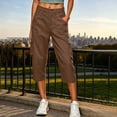 thumbnail image 2 of Womens Straight Leg Capri Cargo Pants High Waisted Button Closure Cropped Trousers with Pockets Casual Work Hiking Pants Brown, 2 of 7