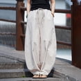 thumbnail image 6 of ‌Men's Linen Pants Casual Wide Leg Baggy Pants Elastic Waist Drawstring Loose Fit Casual Summer Beach Pants with Pockets Baggy Trousers Beige L, 6 of 8