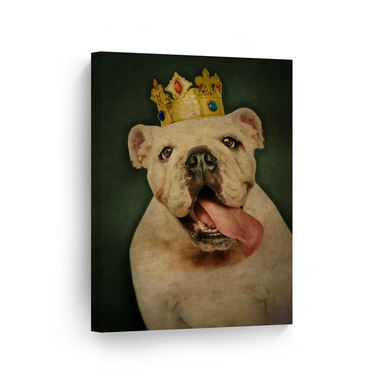 Smile Art Design Portrait of King White English Bulldog with Crown Animal  Canvas Wall Art Print Pet Owner Dog Lover Mom Dad Gift Living Room Bedroom  Kids Baby Nursery Room Decor 