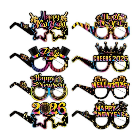 SDFGTstore 8 Pcs 2026 New Year Themed Paper Glasses Funny Party Props For Adults Festive