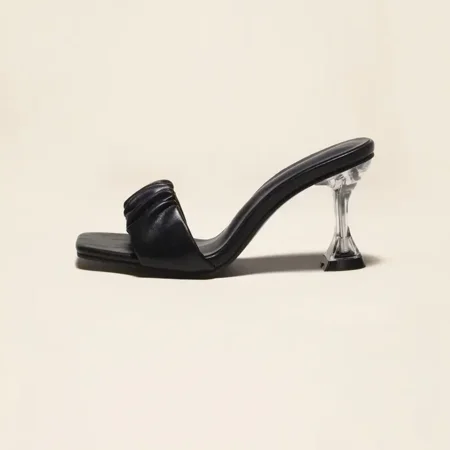 

Women‘s Casual Transparent Heeled Sandals Solid Color Square Toe Mules Women‘s Footwear