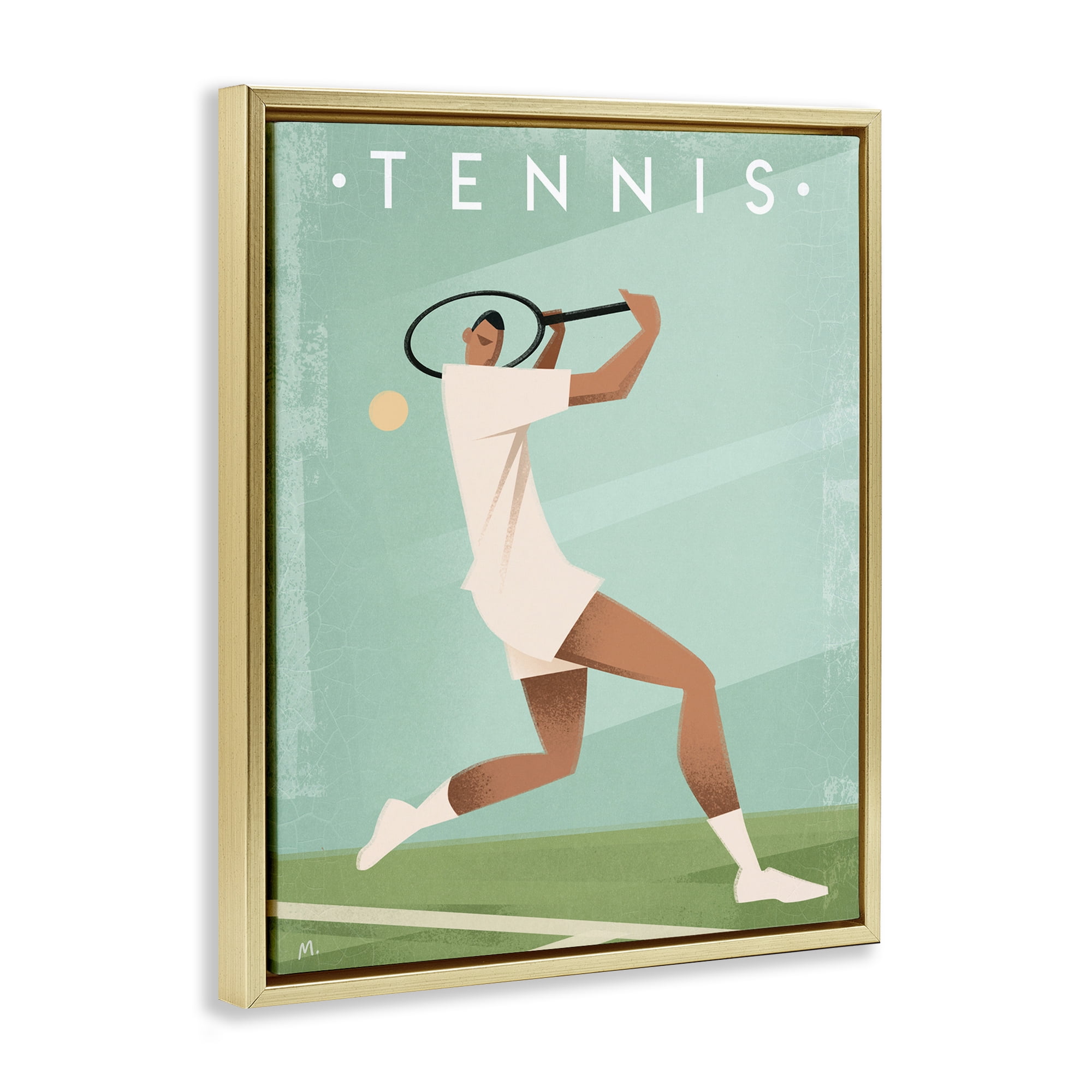 Stupell Industries Vintage Tennis Swing Gold Framed Floater Canvas Wall Art, design by Martin Wickstrom