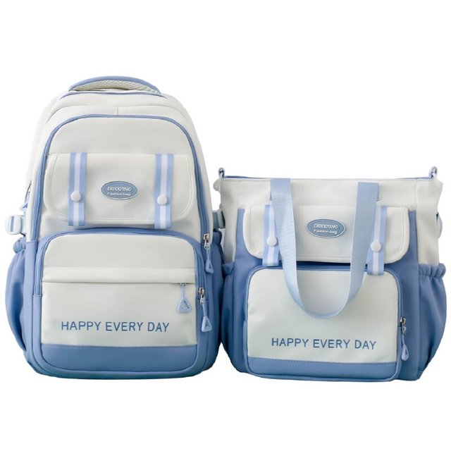 Conjunto de 2 piezas de bolsa escolar y bolsa de tutorial para niñas con contraste de color Azul Sin género