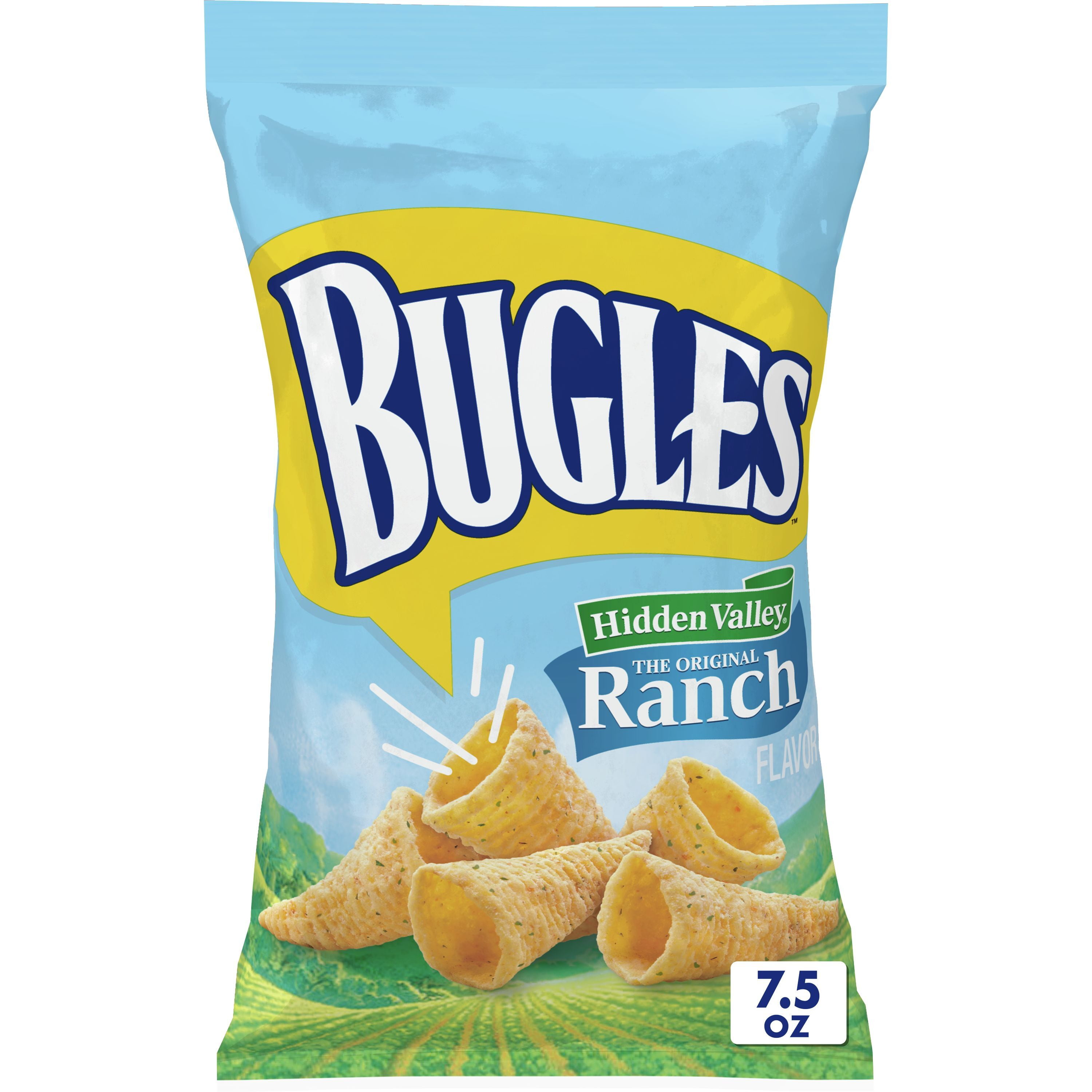 Bugles Crispy Corn Snacks, Hidden Valley Ranch Flavor, Snack Bag, 7.5