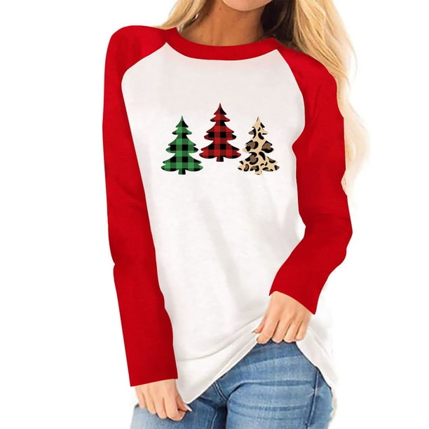 Pntutb - Camiseta de Navidad para mujer, temporada festiva, regalo para amantes, camiseta de manga larga para mujer, camiseta con costuras a juego de colores Pntutb Pntutb-1238