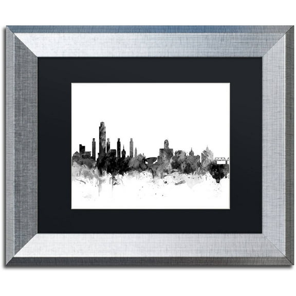 Trademark Fine Art "Albany New York Skyline B&W" Canvas Art by Michael Tompsett, Black Matte, Silver Frame