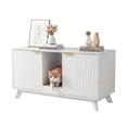 thumbnail image 3 of Innovar Home Cat Litter Box Enclosure - 47" Hidden Cat Litter Box Furniture, Large Indoor Cats Washroom Cabinet for 2 Cats with 2 Doors & Scratching Pad for Living Room Bedroom,White/Marble Top, 3 of 11
