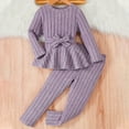 thumbnail image 2 of Atogsazn Kids Girls Knitted Set Children Long Sleeve Dress Belt and Pant 3 Piece Outfit Fashion Clothes Purple 3-4 Years, 2 of 9