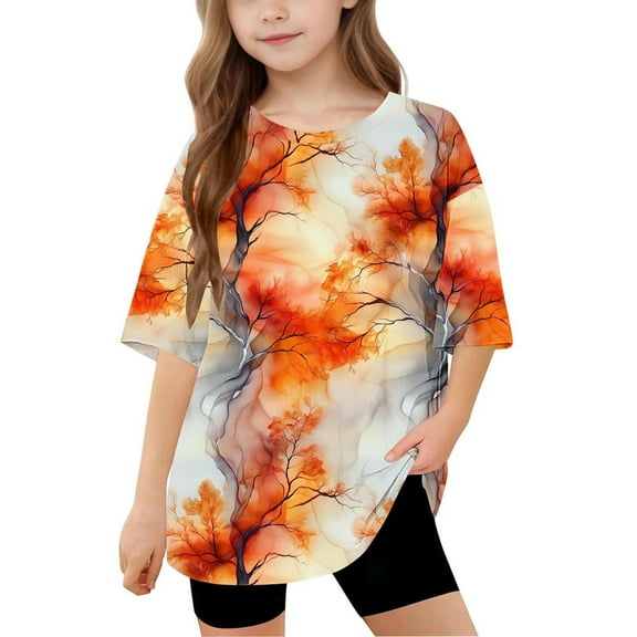 Shirt for Girls Crewneck T Shirt Kids Short Sleeve Tshirt Floral Print Top Girls Tops Size 14-16 Get it Fast