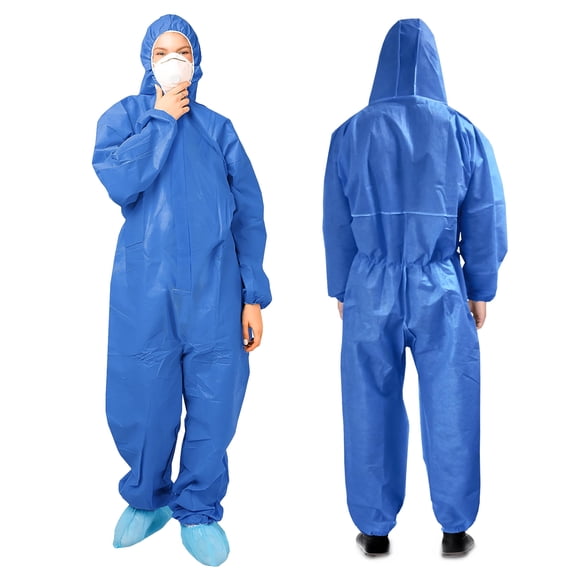 Disposable Coveralls with Hood 1 pack XL Blue 50 gsm PP with Elastic Cuffs and Zipper