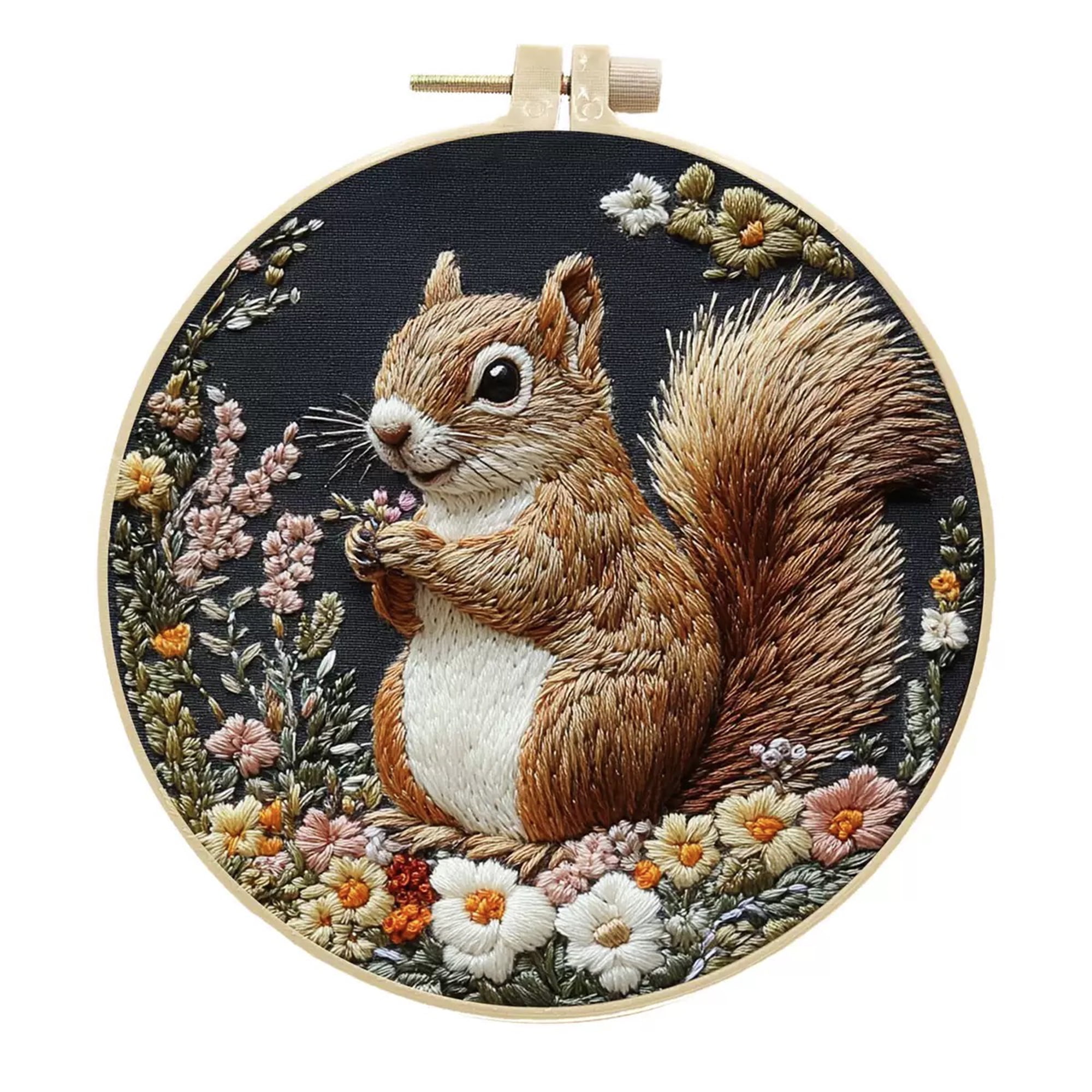 4 Pack Squirrel Embroidery Kits for Adults Beginners Realistic Woodland Animal Floral Needlepoint DIY Hoop Art Craft Set