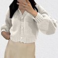 thumbnail image 2 of Herrnalise Women's Cable Cropped Sweater Long Sleeve Crewneck Pullover Knit Jumper Top White,M, 2 of 6