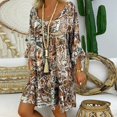 thumbnail image 2 of Femmes Dames Lâches Grande Taille Imprimer Manches Longues V Cou Mini Robe, 2 of 6