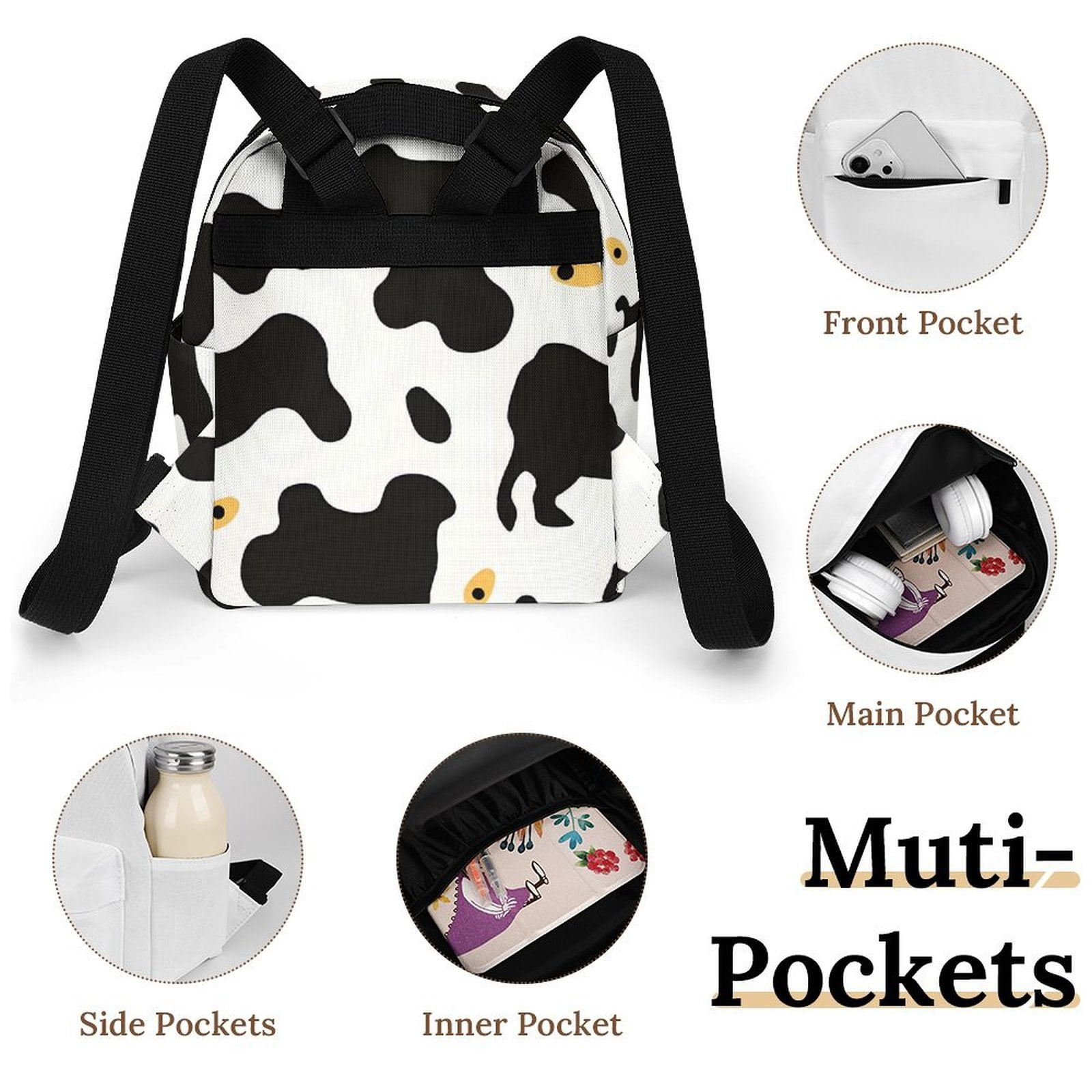 8.1×10in Casual Women'S Backpack With Anti-Contraction And Stretch For Sports Activities Travel Picnics Simple Cow Print Pattern1_4