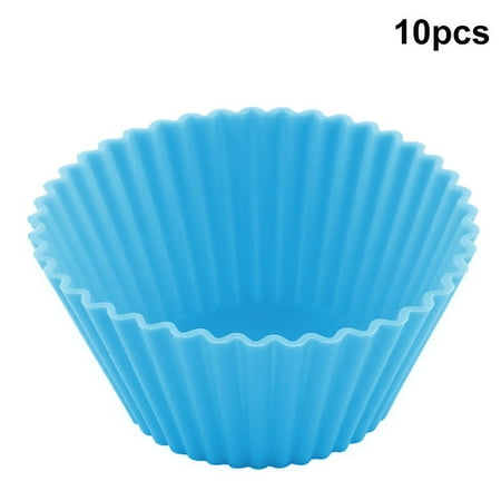 

10 Pack Silicone Muffin Cups Cupcake Liners Reusable Round Cake Cup Non-Stick Baking Mold Blue