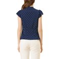 thumbnail image 3 of INSPIRE CHIC Women's Blouse Polka Dots Tie Neck Ruffled Cap Sleeve Wear-to-Work Top L Dark Blue, 3 of 7