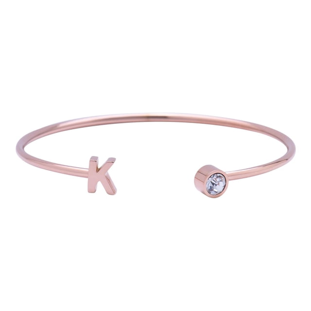 Pulsera Mujer Inicial Letra LuckyLy, Acero Inoxidable y Zirconia Cúbica, Modelo Sonia rosa UNITALLA