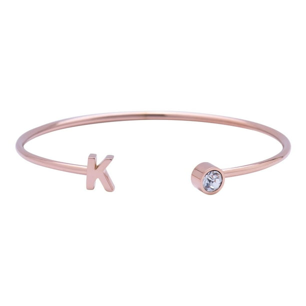 Pulsera Mujer Inicial Letra LuckyLy, Acero Inoxidable y Zirconia Cúbica, Modelo Sonia rosa UNITALLA